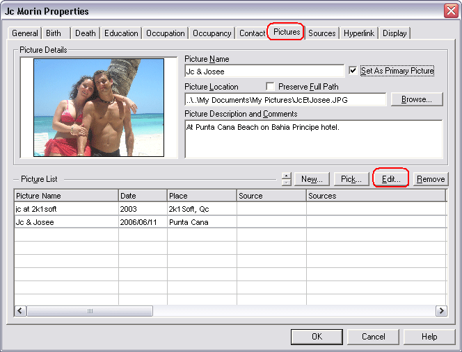 Picutre Dialog - Add and Edit information