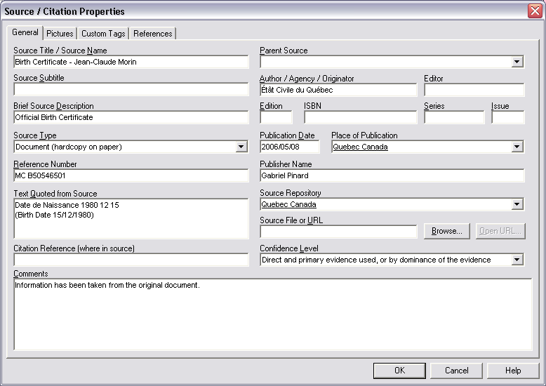 Source dialog example