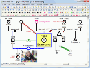 Скриншот генеалогической программы GenoPro 2011