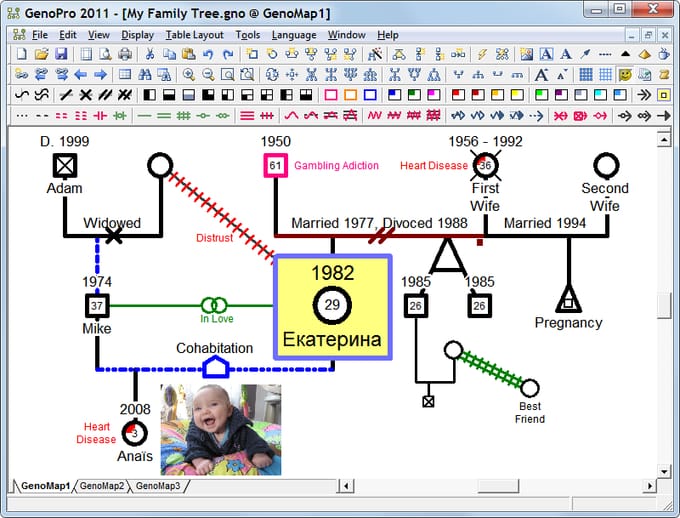 find an example of 3 generational genogram