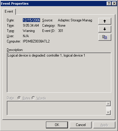 Adaptec Storage Manager - Logical device degraded