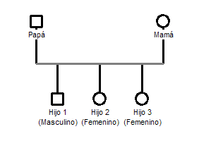 Diagrama que muestra el árbol genealógico de tres generaciones