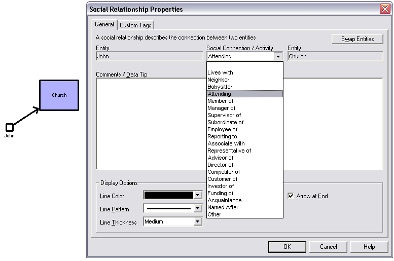 Social relationship sample and properties windows
