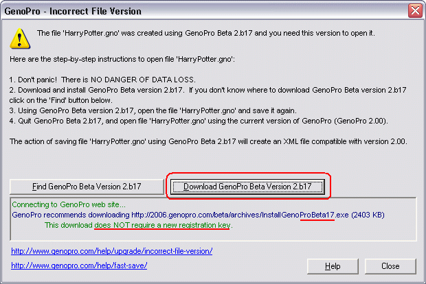 GenoPro will locate the correct installation to open your file
